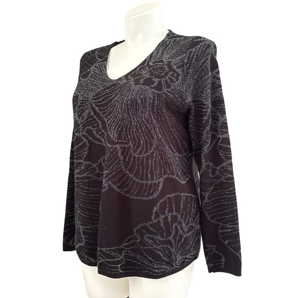 Chico's Jacquard V-Neck Pullover Sweater Metallic Floral Knit V-Neck Size 3 (XL) - Picture 7 of 9
